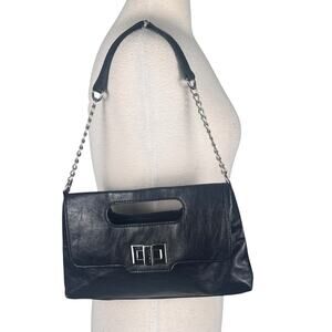 Y2K Black Leather Clutch Shoulder Bag Chain Strap Classic City Mobwife Baddie